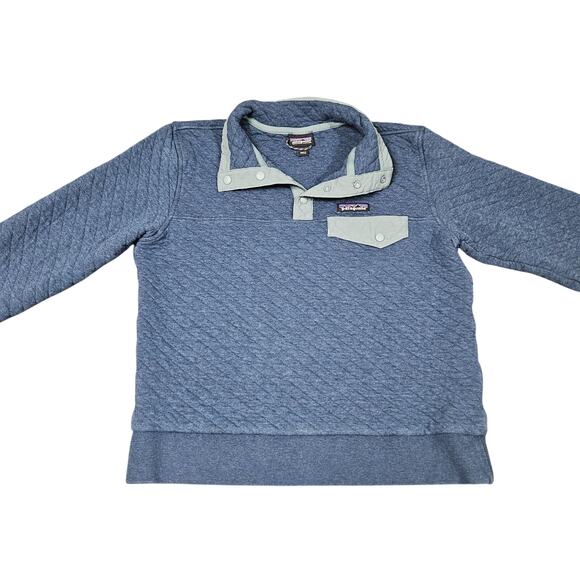 Patagonia Quilted Snap T Pullover Small Blue Gray Organic Cotton Sweatshirt Gorp - Picture 1 of 7